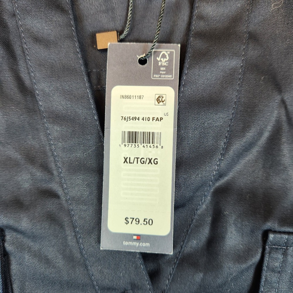 NWT Tommy Hilfiger Utility Shirt Women‎ XL Blue Lyocell Roll Tab Blouse Midnight - Picture 5 of 14